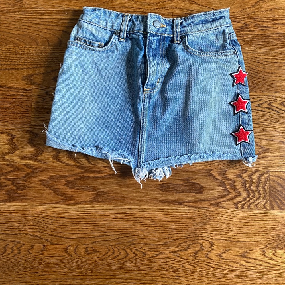 Carmar blue denim jean skirt with stars down side skirt